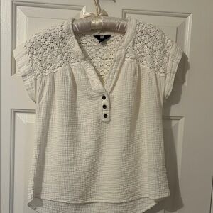 Frye White Textured Blouse with Lace Yoke